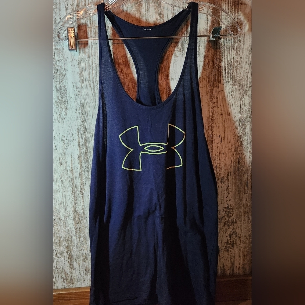 Under Armour Dark Blue Tank with Bright Yellow Logo